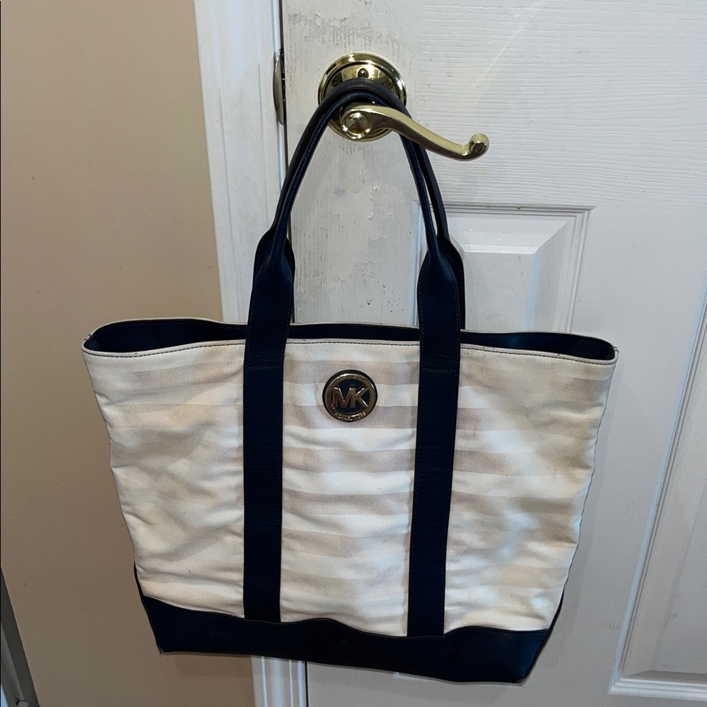 Michael Kors White and Navy Tote Bag